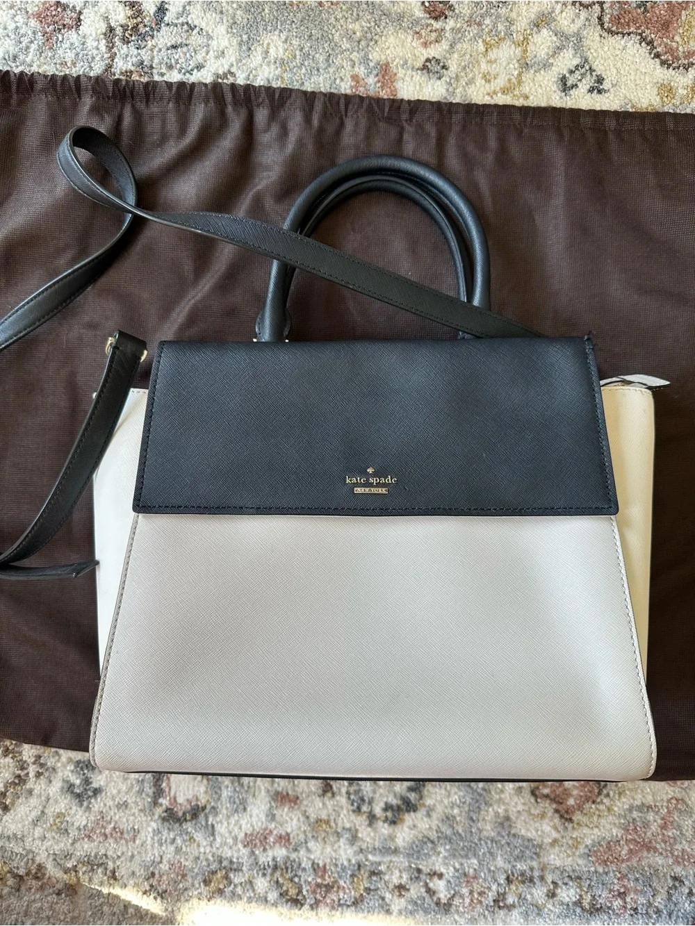 Kate Spade Two-Tone Black and Cream Satchel with Top Handles